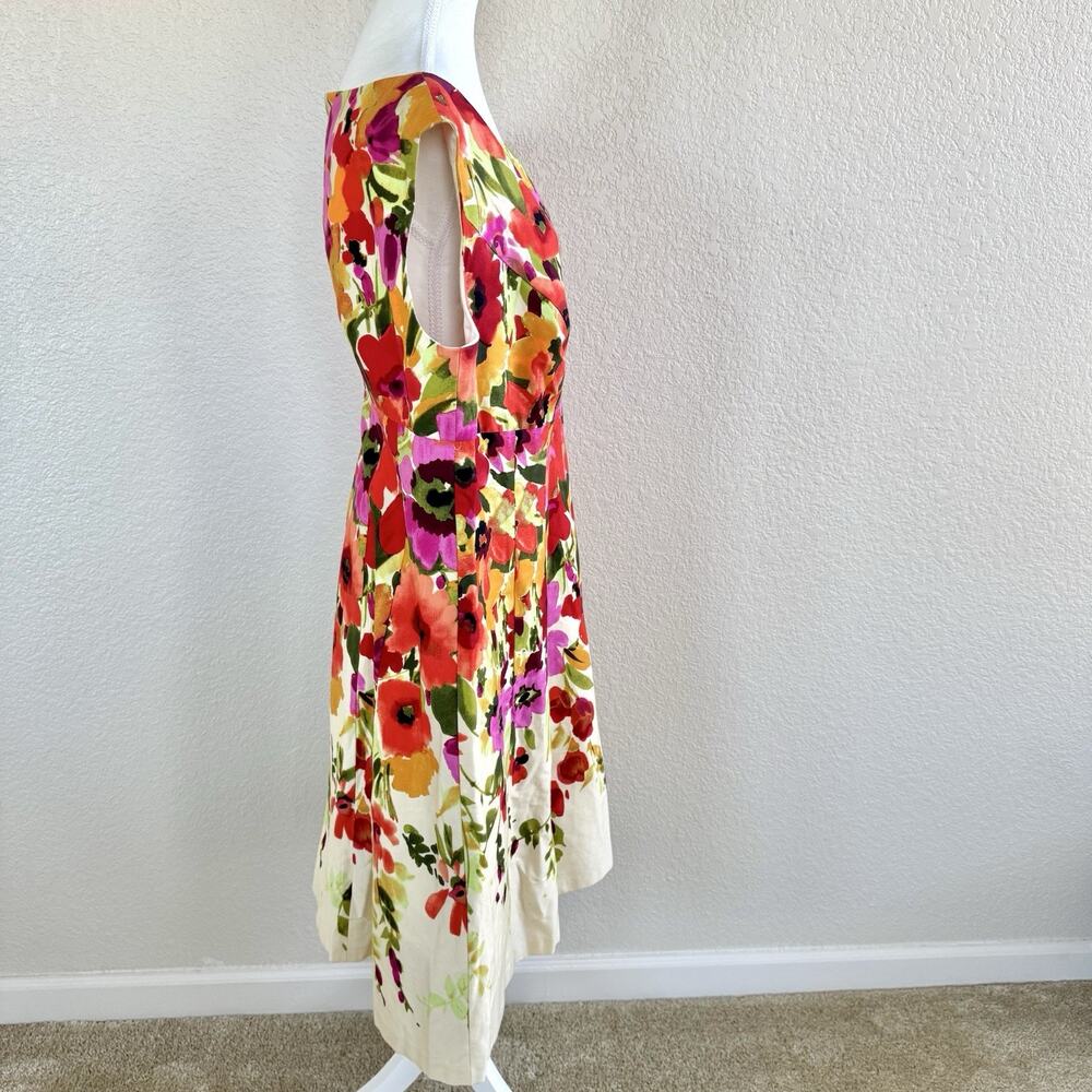 ELIZA J Sz 14 W Womens A-line Floral Pink Orange Sleeveless Summer Spring Dress - Picture 7 of 14